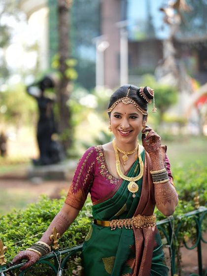 The details of this bride's look are so beautiful. The traditional hair accessories and jewelry are perfectly complemented by the subtle yet defined makeup I created for her.