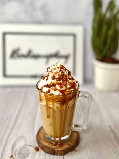 A professional shot of the Salted Caramel Frappe, one of the many delicious drinks you can master in my online class.