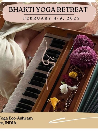 Captions will provide specific details about each retreat, its facilitators, and the daily activities, as seen in the media (e.g., "Learn the theory of Qigong and Traditional Chinese Medicine," "A serendipitous meeting at our ashram led to the creation of our Yin Yang Yoga retreat," "Daily offerings at our Bhakti retreat include kirtan and ecstatic dance.").