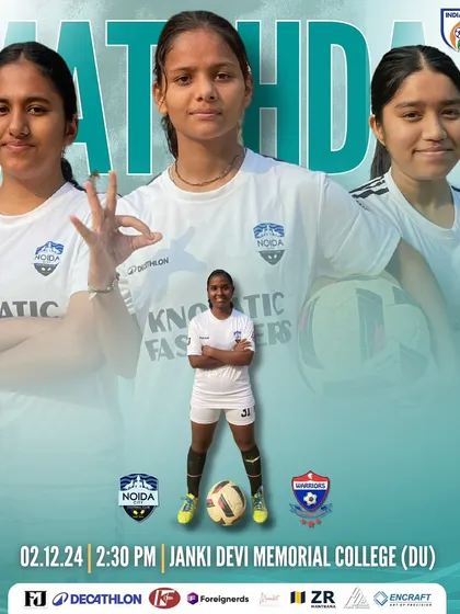 A matchday poster for our SheWolves' third game in the Women's Championship against Warriors FC, highlighting our players and match details.