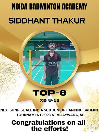 We celebrate every milestone on the path to greatness. Here, we recognize Siddhant Thakur for breaking into the Top 8 in the U-15 category at the Yonex-Sunrise All India Sub Junior Ranking Tournament.