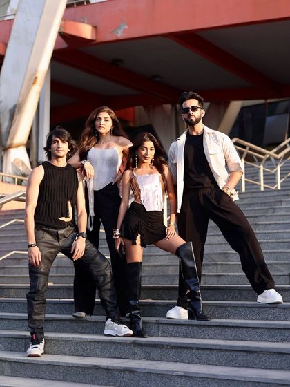 Another dynamic composition from the 'Campus Beats' shoot, with each actor showcasing their individual style within the group.