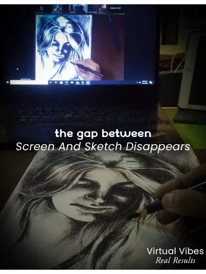 This powerful image shows how the gap between screen and sketch disappears in my live online classes, delivering real results through a virtual vibe.