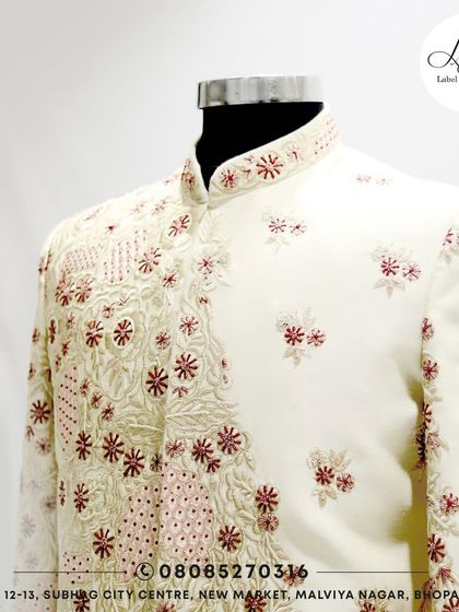 Another angle of my majestic embroidered sherwani. Every occasion becomes a grand affair when you are dressed in an outfit that tells a story of craftsmanship.