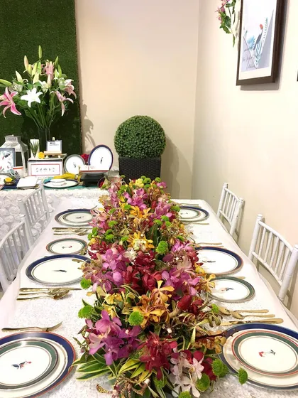 For the KIKA launch event, I designed this long dining table setup to showcase their tropical collection in a realistic setting. A lush, multi-colored floral runner serves as the centerpiece, demonstrating how the dinnerware can be styled for an elegant dinner party.