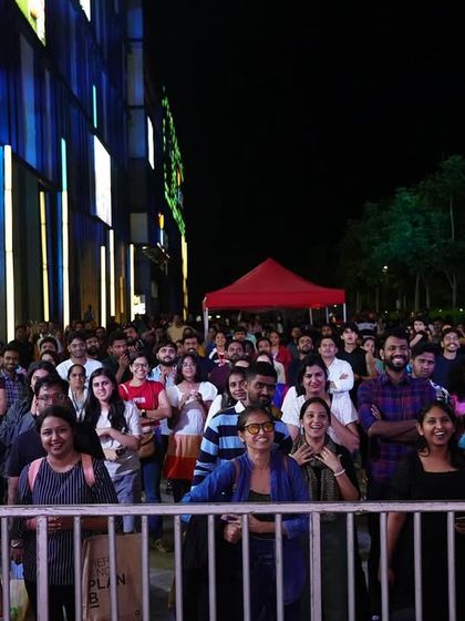 A fantastic, wide-angle shot of the packed audience at Forum South Bengaluru, showing just how many people came out to celebrate with us.