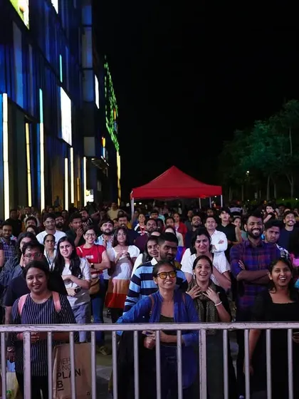 A fantastic, wide-angle shot of the packed audience at Forum South Bengaluru, showing just how many people came out to celebrate with us.