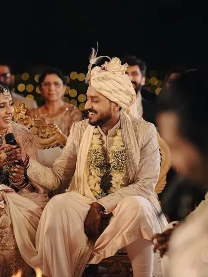 Another shot from the beautiful Kohli family wedding in Mussoorie, with the couple looking stunning in my rental outfits.