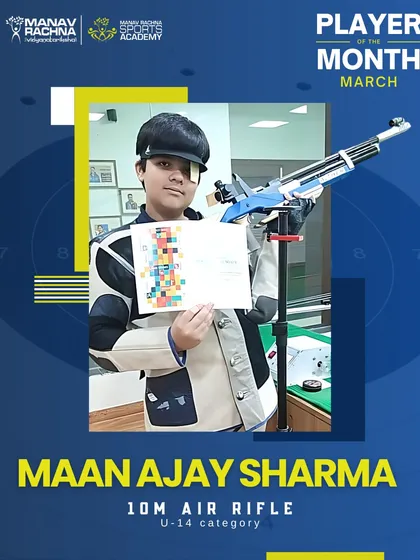 Maan Ajay Sharma, our Player of the Month for March in 10m Air Rifle (U-14). His discipline at the shooting range is an inspiration.