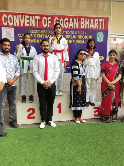 A group of our female athletes dominate the podium at the CBSE Central Zone Championship. We provide strong coaching for school-level competitive events.