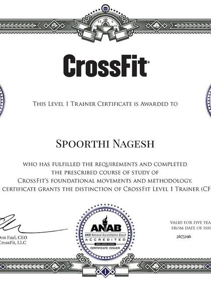 The official CrossFit Level 1 Trainer Certificate. This certification provides trainers with the foundational knowledge to effectively and safely teach CrossFit.