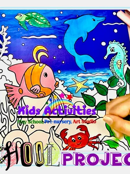 A student adds the final touches to an underwater scene, a project from our online Kids Speaking Camp. We integrate art with other subjects like science to make learning holistic and fun.