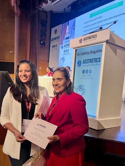 Receiving a certificate of appreciation at Aesthetics 2024. I am grateful for every opportunity to participate in workshops and panel discussions that push the boundaries of our field.