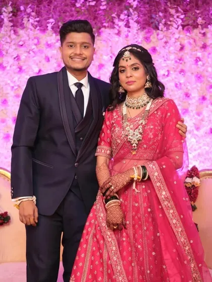 Another look for the reception, this time in a soft pink lehenga. This showcases my ability to create multiple distinct looks for the same wedding.