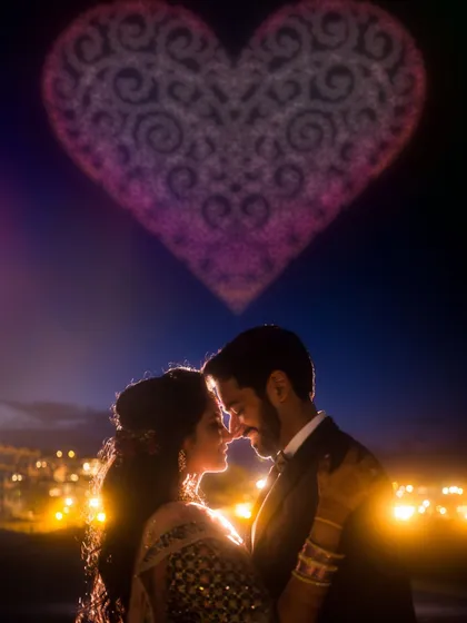 This is the kind of magical portrait I can help you create. By coordinating a custom drone light show with your photographer, we can capture stunning images that blend romance with high-tech artistry.