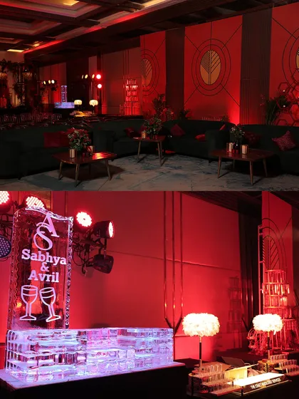 The retro theme was completed with a custom ice bar carved with the couple's initials, adding a unique and memorable touch to the party.