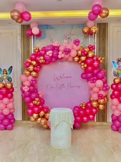 The same princess-themed welcome home setup, shown in natural light. It demonstrates how my decorations look great at any time of day in a home environment.