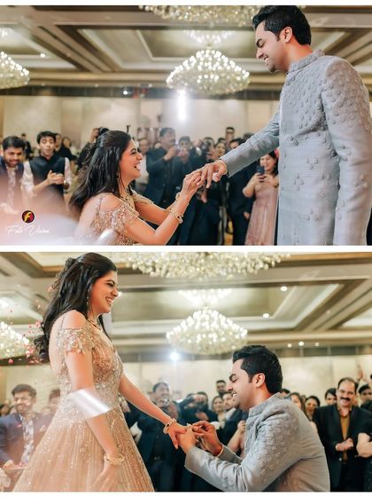 The ring exchange during the Sagan ceremony, capturing both the bride proposing to the groom and the groom placing the ring on her finger.