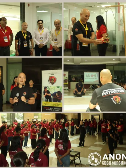 A collage showing me addressing the interns, demonstrating techniques, and the opening ceremony at the ANON event.