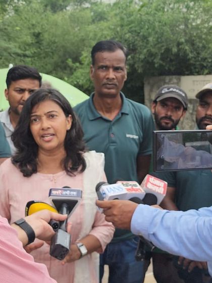 Our team member briefs the media during the visit of government officials, explaining the significance of the eco-restoration work and our collaborative efforts.