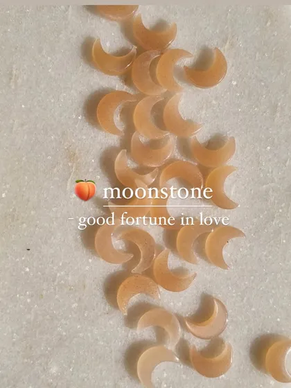 A collection of raw peach moonstone crescents. I use this stone as a good luck charm, especially for those seeking good fortune in love.