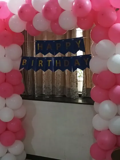 Another shot of the beautiful pink and white balloon gate.