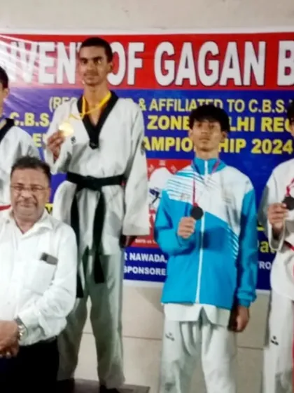 Ansh Sharma stands tall on the number one spot of the podium after his victory at the CBSE Central Zone Championship.