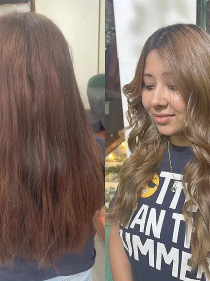 An ash pop hair color transformation. We corrected a brassy, warm tone to a cool, ashy blonde, giving the client a modern and trendy new style.