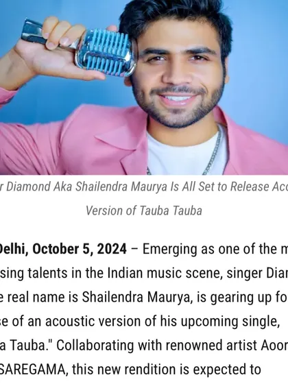 A snapshot from the News Nation article about 'Tauba Tauba', featuring my collaboration with the artist Aoora under the prestigious SAREGAMA label. This highlights my experience working with established labels.