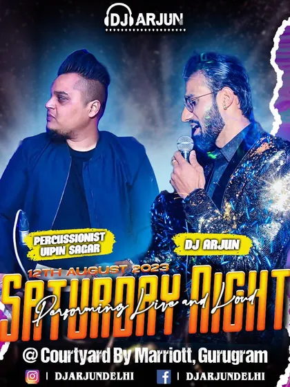 This is what a DJ and live percussion collaboration looks like. Performing with percussionist Vipin Sagar at the Courtyard by Marriott, Gurugram, we combine electronic beats with live rhythms for a truly dynamic Saturday night experience.