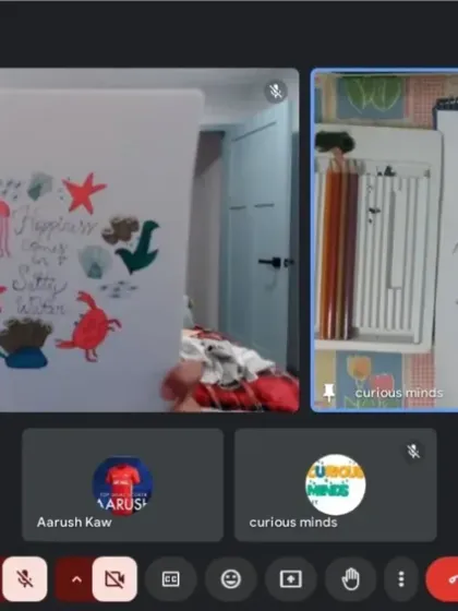 This student is sharing her ocean-themed doodle art during our online class. It's wonderful to see creativity blooming through the screen.