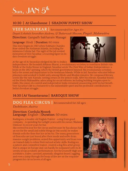 A detailed look at the Day 3 schedule for our 2025 festival, featuring 'Veer Savarkar' and the 'Dog Flea Circus'.