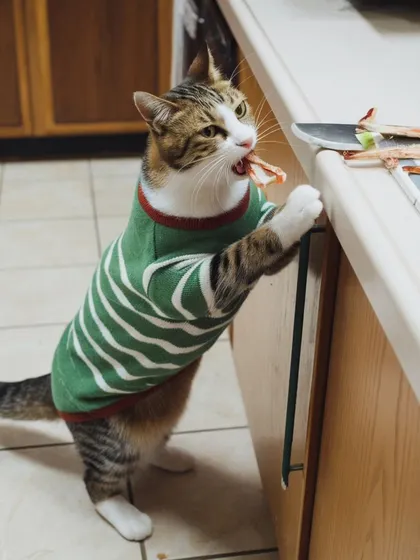 When the air-dried fish is just too tempting to resist. This curious kitty couldn't wait for treat time and decided to help themself!