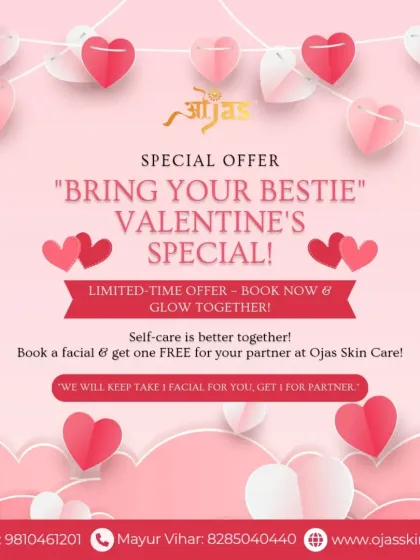 Self-care is better together. Our "Bring Your Bestie" Valentine's special lets you book a facial and get one free for your partner or best friend.