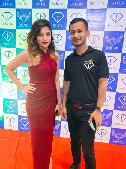 With another happy client at a red carpet event. I love creating makeup looks for glamorous occasions.