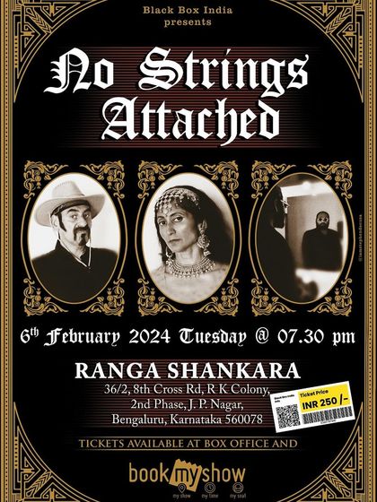 The official poster for "No Strings Attached" at Ranga Shankara. This play is a joyful exploration of human connection through comedy and dance.