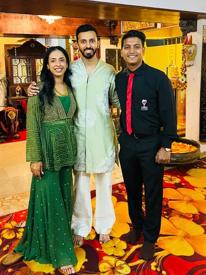It's always a pleasure to celebrate with the happy couple. Posing with Dharshna and Aparajit at their elegant home Mehendi and cocktail event.