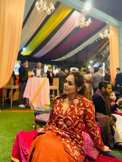For a Lohri celebration, I opted for this modern Banarasi dhoti co-ord set. The rich fabric and contemporary silhouette make it a unique and stylish choice for a winter festival.