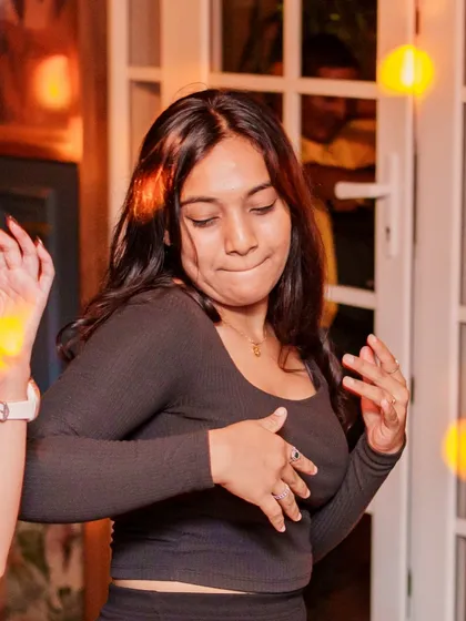 A guest showing off her moves on the dance floor.
