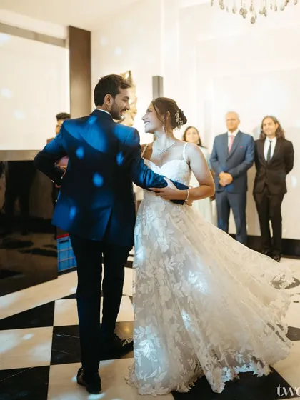 The first dance as husband and wife. A classic, romantic moment filled with love and happiness.