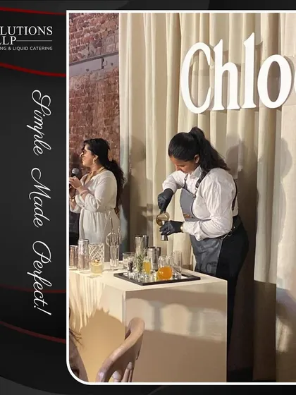 Our mixologist Amisha Singh leading a cocktail demonstration at the Chloé perfume launch. We designed three exquisite cocktails with notes of vanilla, jasmine, and rose to complement the brand's feminine fragrances.