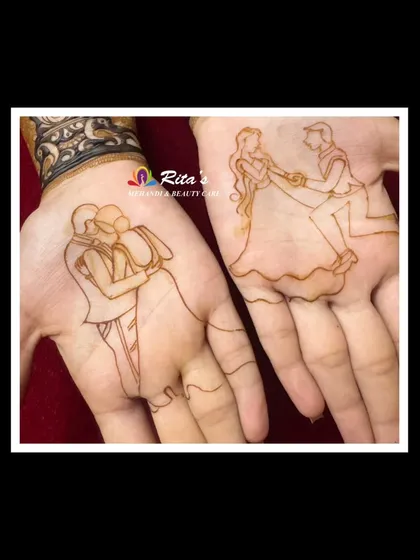 The first step to a beautiful portrait is the outline. Here you can see the clean line work for two different couple poses before the intricate filling and shading are added.