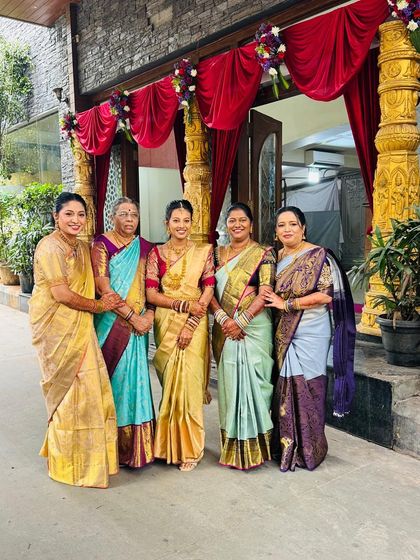 Tradition, togetherness, and timeless beauty. The whole family looks wonderful in their chosen sarees from Mathura Creations.