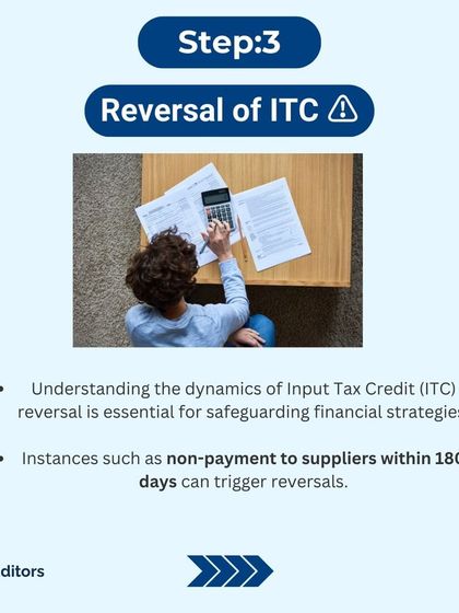 Step 3: It is important to understand the dynamics of ITC reversal. This can be triggered by events such as non-payment to suppliers within 180 days.