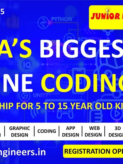 We host India's biggest online coding championship for children aged 5 to 15. This event encourages kids to apply their skills in practical categories like game design, web design, and app development, giving them a platform to innovate and compete.