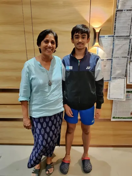 Harshit with his Guru, Asawari Parmar, a moment reflecting the guidance behind the victory.