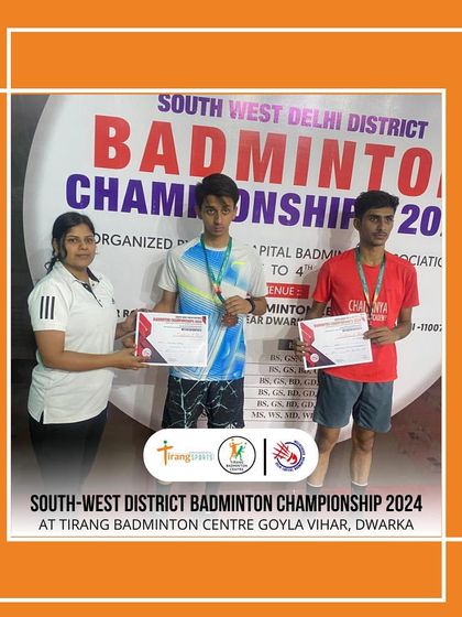 The winners of a doubles category at the South West District Badminton Championship.