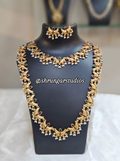 The full view of the Chandra copper combo, including the short and long necklaces.