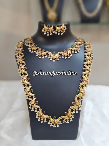 The full view of the Chandra copper combo, including the short and long necklaces.