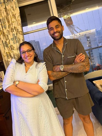 A photo with the man himself, cricketer Surya Kumar Yadav. He and his family are incredibly sweet and down to earth. It's always a pleasure to visit them.